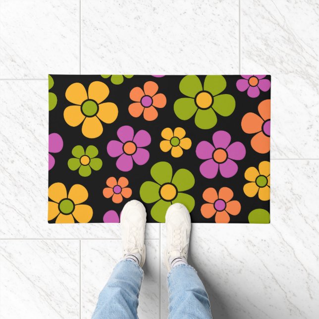 Reto 1960s Style Mid Mod Floral Pattern Doormat (Indoor)