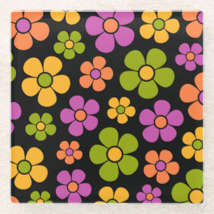Reto 1960s Style Mid Mod Floral Pattern Glass Coaster