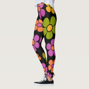 Reto 1960s Style Mid Mod Floral Pattern Leggings