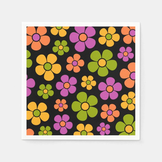 Reto 1960s Style Mid Mod Floral Pattern Napkin (Front)