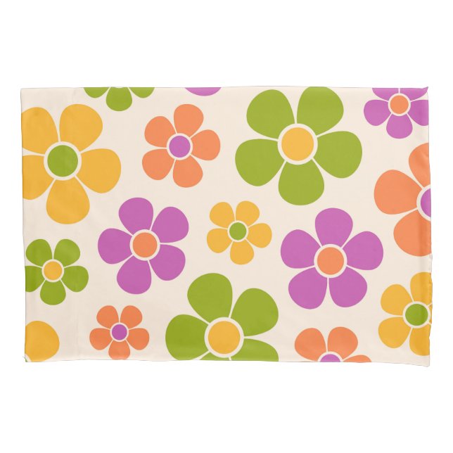 Reto 1960s Style Mid Mod Floral Pattern Pillowcase (Front)