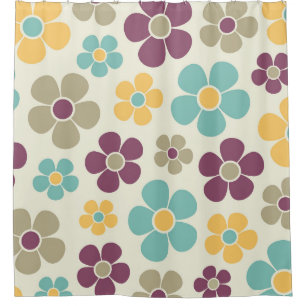 Reto 1960s Style Mid Mod Floral Pattern Shower Curtain