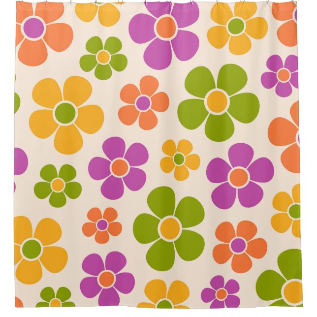 Reto 1960s Style Mid Mod Floral Pattern Shower Curtain (Front)