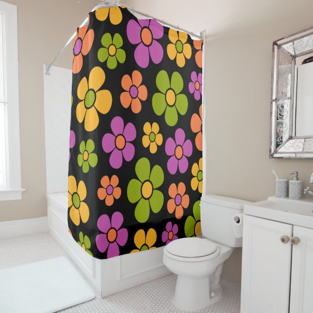 Reto 1960s Style Mid Mod Floral Pattern Shower Curtain (In Situ)