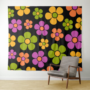 Reto 1960s Style Mid Mod Floral Pattern Tapestry