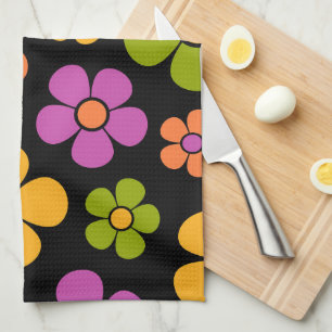 Reto 1960s Style Mid Mod Floral Pattern Tea Towel