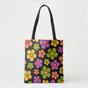 Reto 1960s Style Mid Mod Floral Pattern Tote Bag