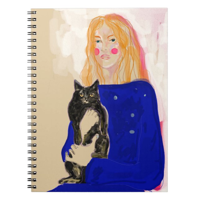 retrato de mujer con gato arte notebook (Front)