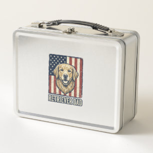 Retriever Dad Vintage Dog Flag Shirt Design_1 Metal Lunch Box