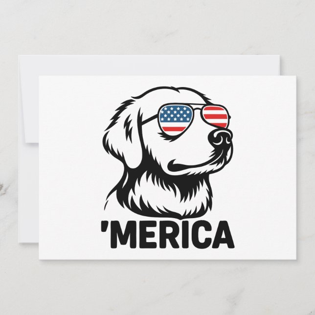 Retriever Dog 4th Of July Merica Invitation (Front)