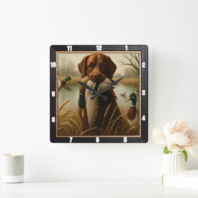 Retriever Duck Pond Hunting Square Wall Clock (Home)