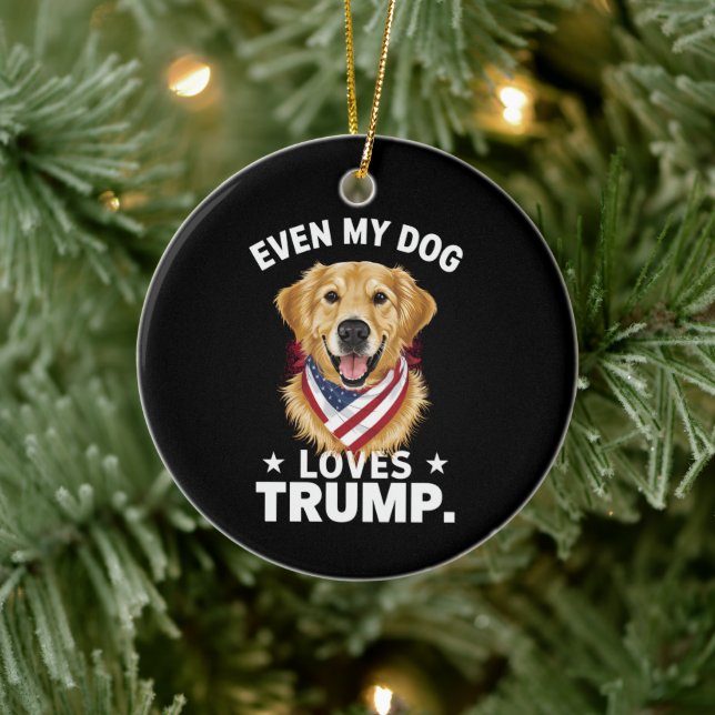 Retriever Even My Dog Loves Trump USA Flag Ceramic Ornament (Tree)