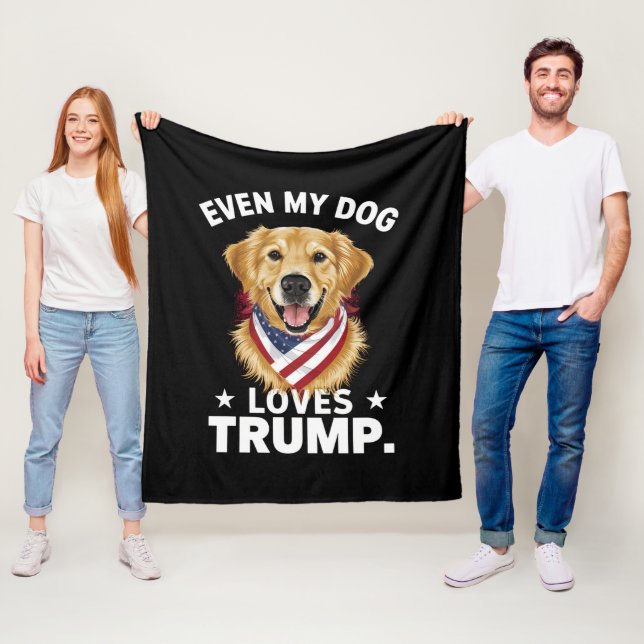 Retriever Even My Dog Loves Trump USA Flag Fleece Blanket (In Situ)
