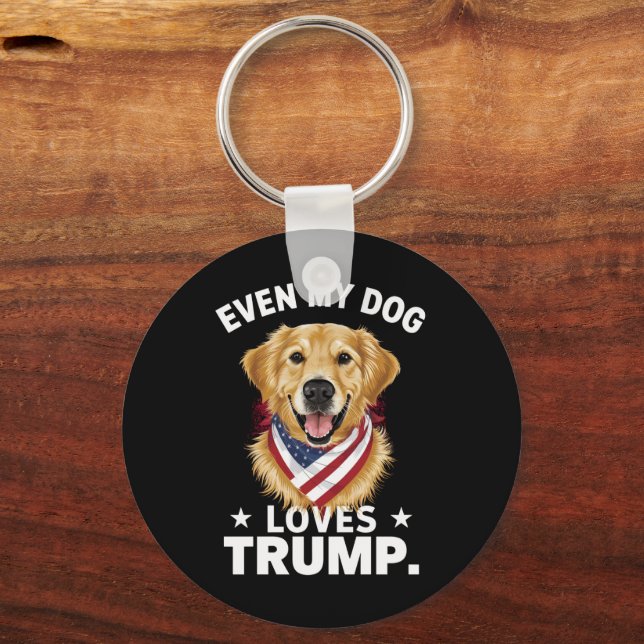 Retriever Even My Dog Loves Trump USA Flag Key Ring (Front)