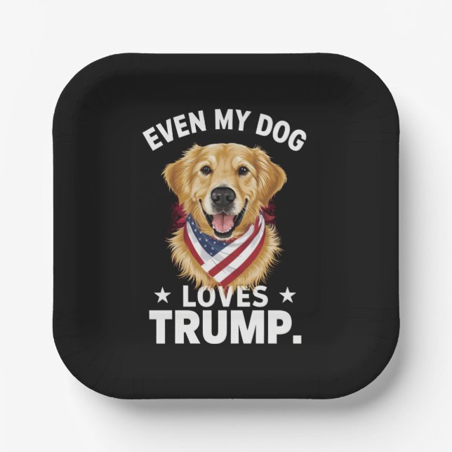 Retriever Even My Dog Loves Trump USA Flag Paper Plate (Front)