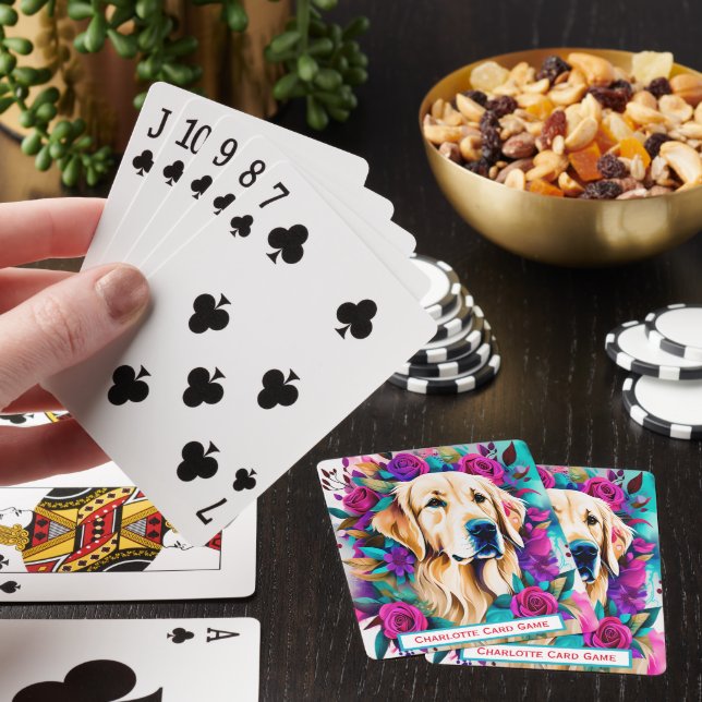 Retriever Floral Monogram Go Fish Game Playing Cards (In Situ)