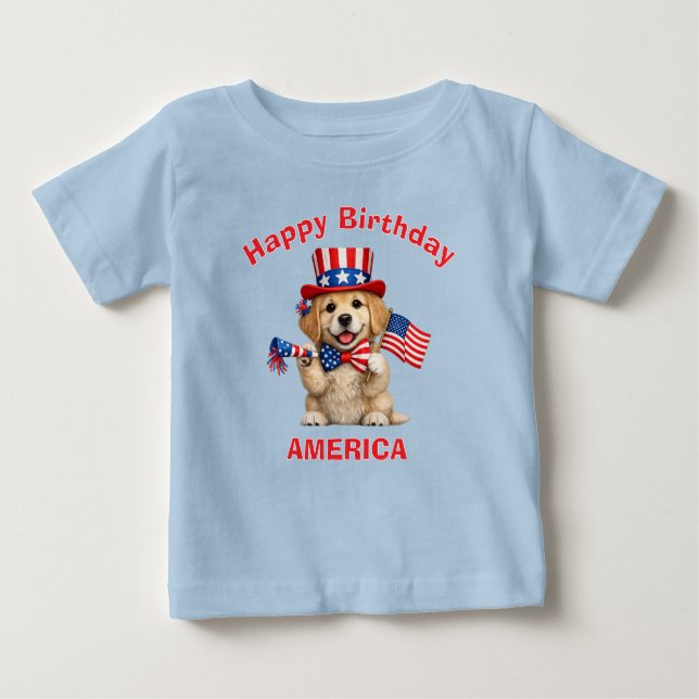 Retriever Puppy (2l) Patriotic Kid T-Shirt (Front)