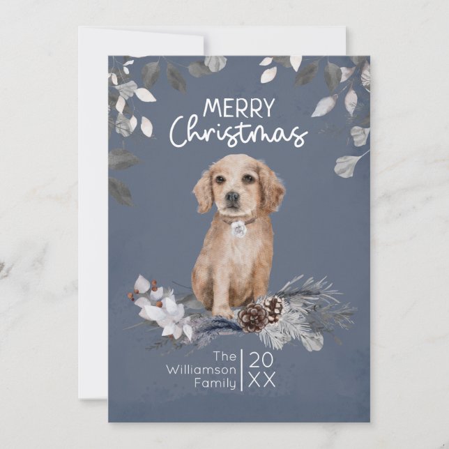 Retriever Puppy Watercolor Christmas Holiday Card (Front)