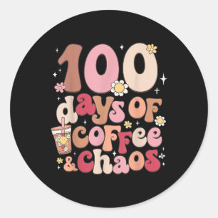 Retro 100 Days Of School Coffee And Chaos Teacher Classic Round Sticker