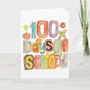 Retro 100 Days Of School Colorful Crayon Kids Card
