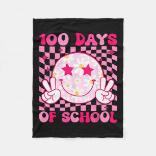 Retro 100 Days Of School Girls Kids Teacher Happy Fleece Blanket