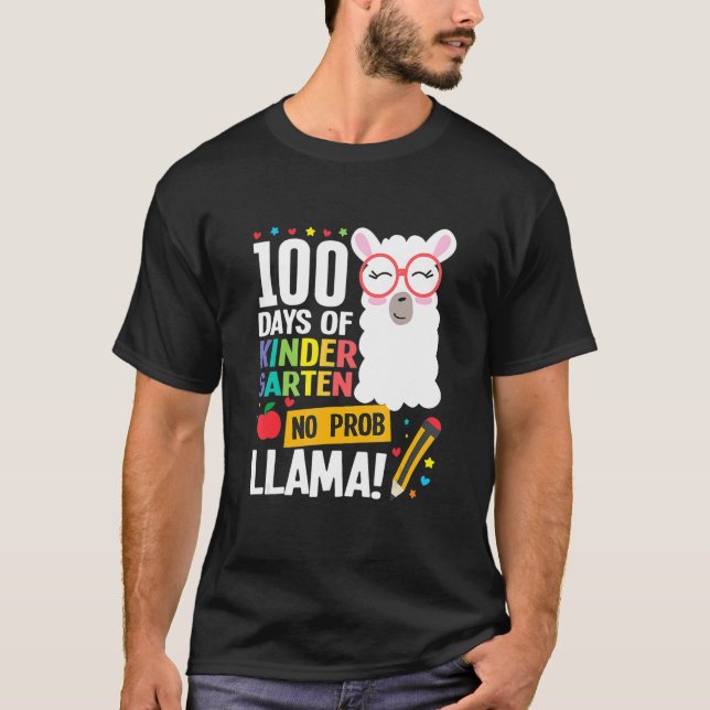 Retro 100 Days Of School Kindergarten Llama Girl B T-Shirt (Front)