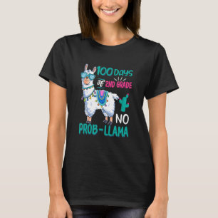 Retro 100 Days Of School No Probllama Llama 2nd Gr T-Shirt