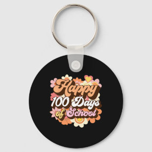 Retro 100 Days Of School Teachers Kids Groovy 100t Key Ring