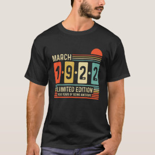 Retro 100th Birthday Born March 1922 Vintage 100 Y T-Shirt