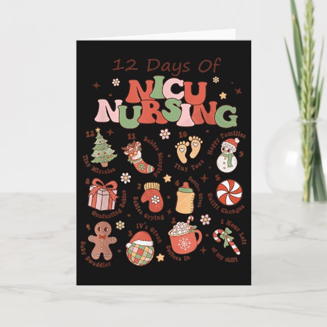 Retro 12 Days Of Nicu Nursing Christmas Nicu Nurse Card (Front)