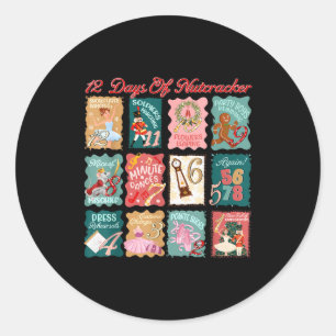 Retro 12 Days Of Nutcracker Ballet Fairy Plum Ging Classic Round Sticker