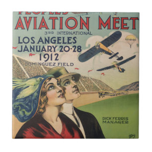 Retro 1912 Los Angeles Air Show Travel Art Ceramic Tile