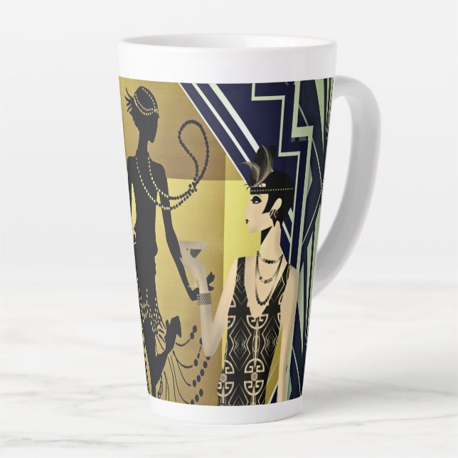 Retro 1920's Dancers Black Gold Latte Mug (Right Angle)