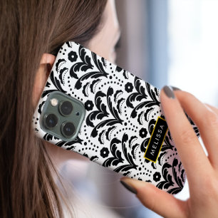 Retro 1930s Art Deco Floral Damask with Name iPhone 14 Pro Case