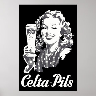 Retro 1940s-1950s style Belgian beer logo ad Poster