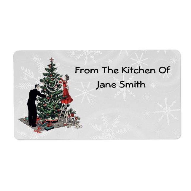 Retro 1940s Christmas Tree Kitchen Labels (Front)