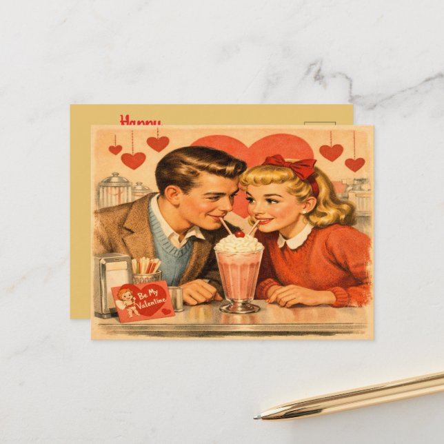 Retro 1950s American Valentine's Day Postcard (Front/Back In Situ)