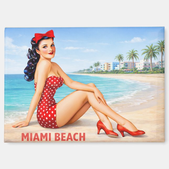 Retro 1950s Art Deco Beach Souvenir Magnet (Front)