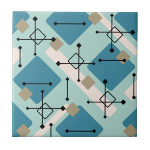 Retro 1950s Art Diamonds Blue Green Ceramic Tile