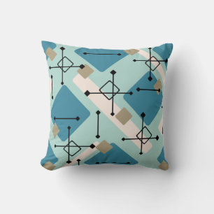 Retro 1950s Art Diamonds Blue Green Cushion