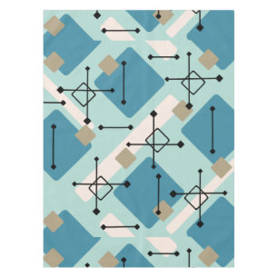 Retro 1950s Art Diamonds Blue Green Tablecloth