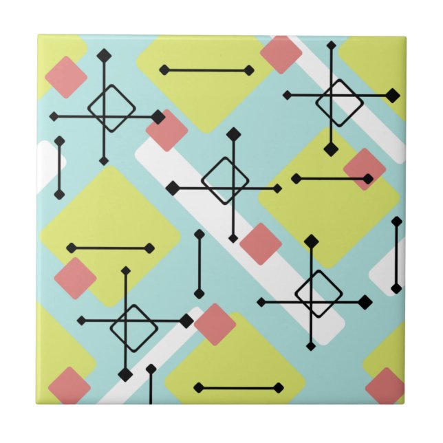 Retro 1950s Art Diamonds Mint Green Yellow Ceramic Tile (Front)