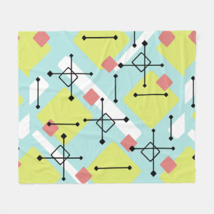 Retro 1950s Art Diamonds Mint Green Yellow Fleece Blanket