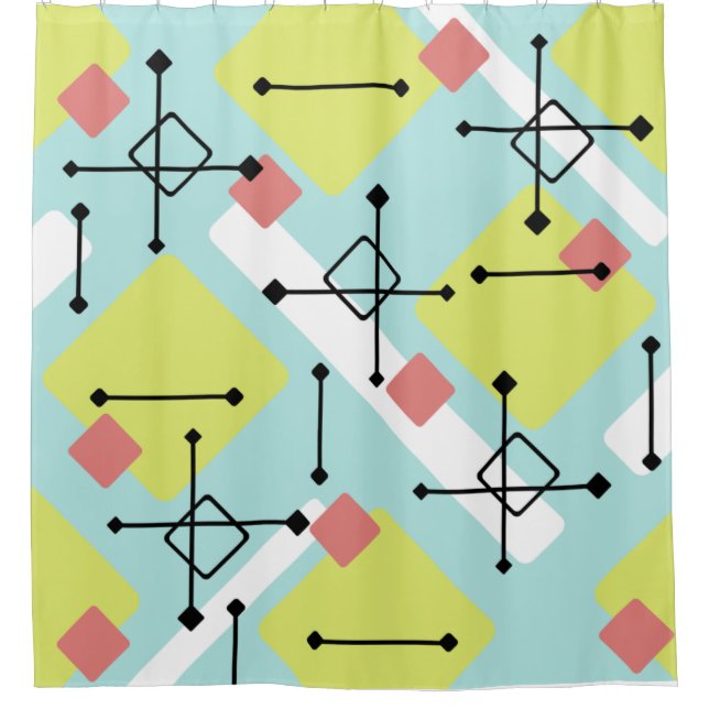Retro 1950s Art Diamonds Mint Green Yellow Shower Curtain (Front)
