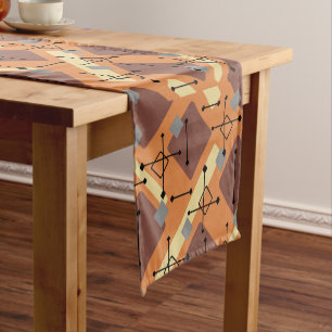Retro 1950s Art Diamonds Orange Brown Short Table Runner