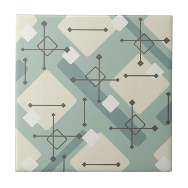 Retro 1950s Art Diamonds Sage Green Ceramic Tile (Front)