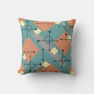 Retro 1950s Art Diamonds Teal Orange Cushion
