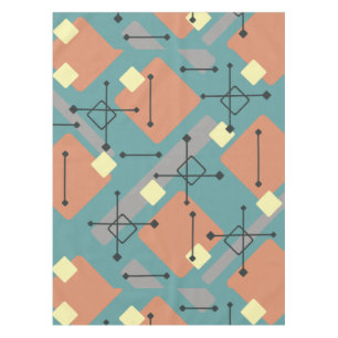 Retro 1950s Art Diamonds Teal Orange Tablecloth