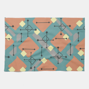 Retro 1950s Art Diamonds Teal Orange Tea Towel