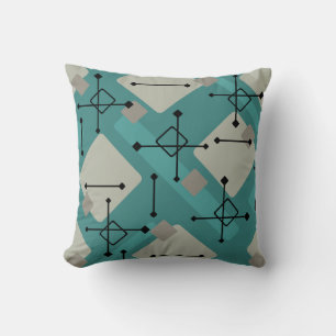 Retro 1950s Art Diamonds Teal Turquoise Cushion